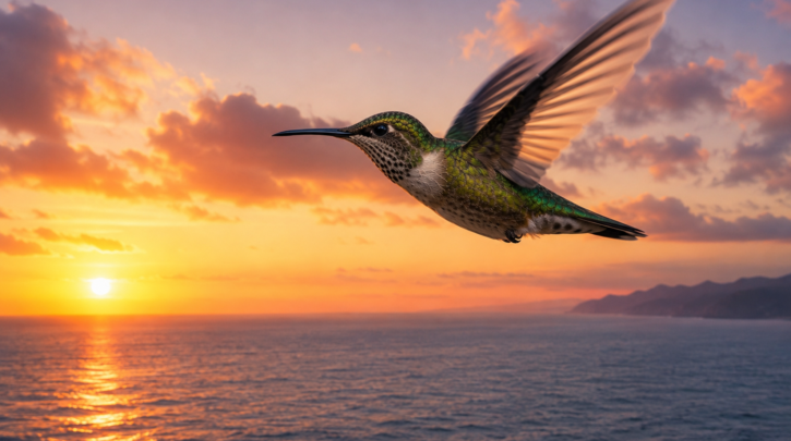 Illustration of a hummingbird in migratory flight